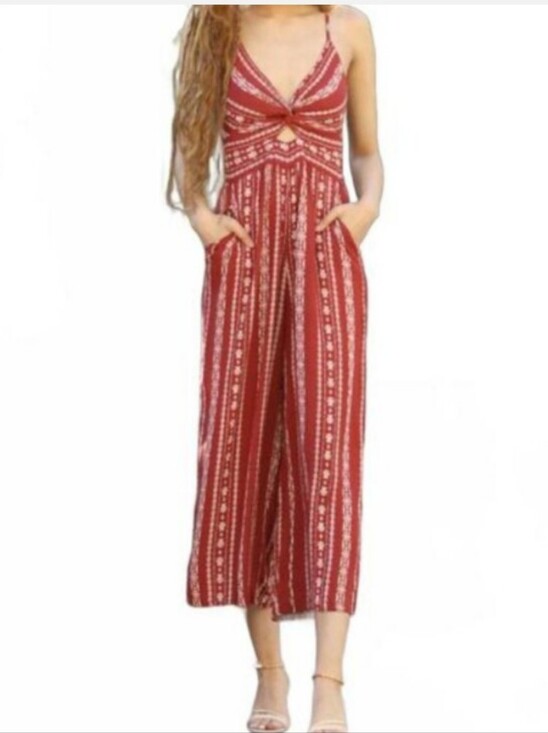 Angie Pants - ANGIE Twist-Front Striped Jumpsuit